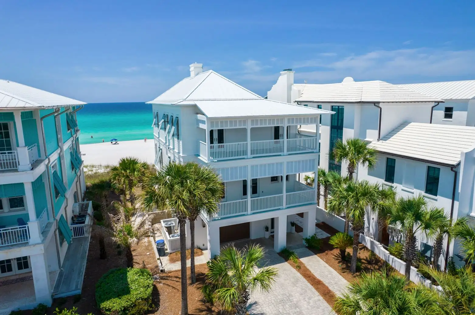 Aerial view of private homes overlooking the Emerald Coast